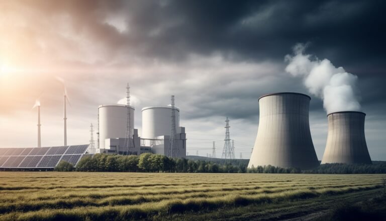 Electricity generated through solar panels under blue sky generated by AI